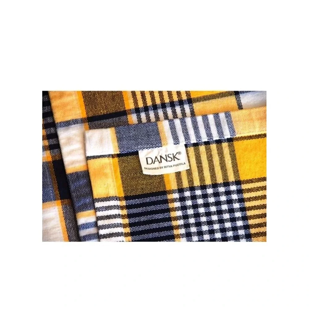 Dansk Placemats Ritva Puotila Set of‎ 2 Navy-Blue Yellow White Plaid  Like NEW
